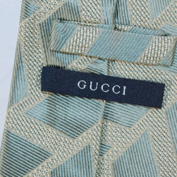 Gucci Made In Italy Green Silk Men's Geometric Str - Picture 1 of 7